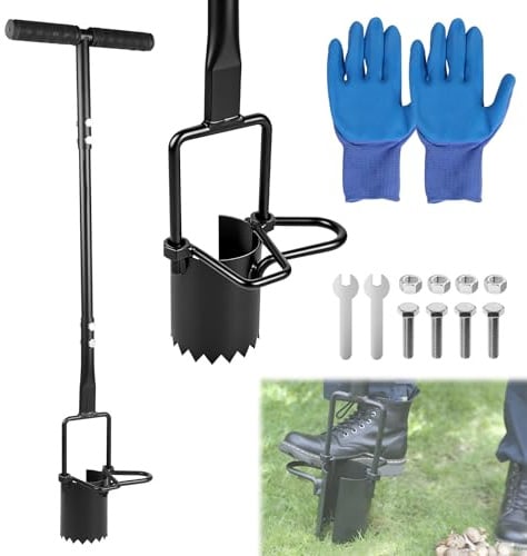 EXLECO Plantador de Bulbos con Mango de 94 cm, Herramientas Jardineria Manual con Soporte para Pisar y Borde Dentado, Herramienta para Plantar Bulbos de Flores, para Plantas, Hortalizas, Cebollas