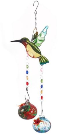 Puthernm Stained Glass Feeder Wind Chime Bird Water Feeder to Feed Birds Easy Install Easy to Use C