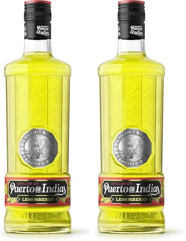 Puerto de Indias – Ginebra de Limon Premium con Toques de Fresa y Mora – Lemonberry Premium Gin – 70 cl – 37.5º (Paquete de 2)