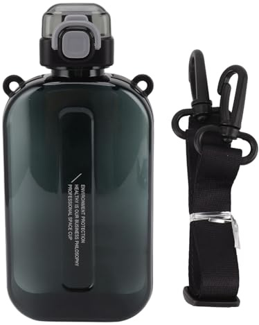 Tragbare Flache Wasserflasche, 750 Ml, Schlankes PC, Auslaufsicher, mit Riemen, Flache Trinkflasche für Sport und den Täglichen Gebrauch (BLACK)