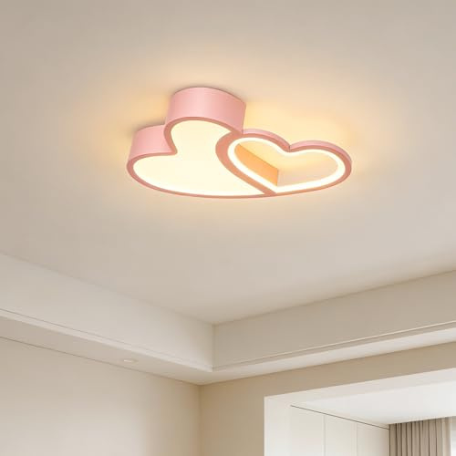 FROPIJ Herz Deckenleuchte & Deckenlampe Led, Dimmbare Kinderzimmerlampe mit Fernbedienung, Lampe mit Einstellbarer Farbtemperatur, Deckenbündige Leuchte für Schlafzimmer