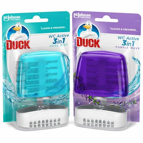 Liquid Toilet Rim Block Holder and Refill Starter Kit, 3-in-1 Toilet Bowl Cleaner, Cool Mist & Purple Wave, Pack of 2 (Each Kit Contains 1 x Holder + 1 x 55ml Refill)