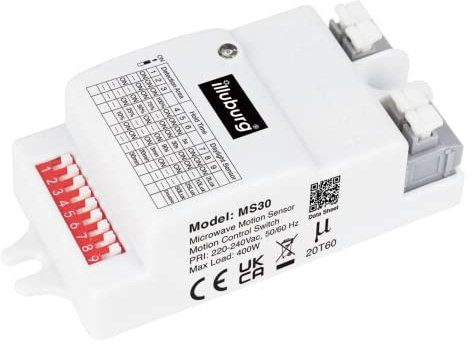 Merrytek Detector de Movimiento Microondas HF Radar con Sensor de Luz Alcance 6m para LED a 400W (MC030S L (On/Off))