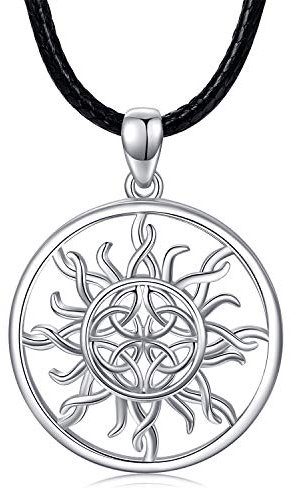 Keltischer Knoten Kette Silber 925 Lederkette mit Keltischer Knoten Anhänger für Herren Sonne Kette Keltischer Knoten Kette 1.5 mm Lederband Kette Geburtstag Geschenk für Frauen Mädchen Kinder