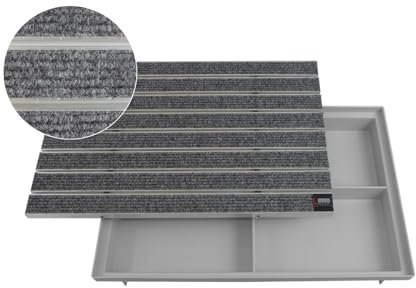 EMCO 60x40cm Eingangsmatte DIPLOMAT Large Rips hellgrau 22mm + Bodenwanne Fußmatte Türmatte Abstreifer Fußabtreter Maße: 600x400mm