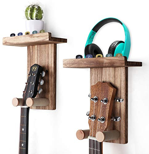 Keebofly Guitar Wall Mount Hanger with Shelf & Pick Holder, 2 Pack