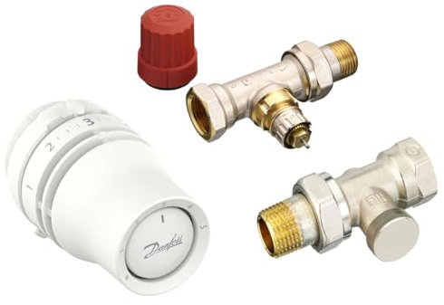 Danfoss Kit 015G5150 Redia Thermostat de radiateur + Valve Droite RA-N et Anti-Retour RLV-S pour radiateurs avec raccordement latéral