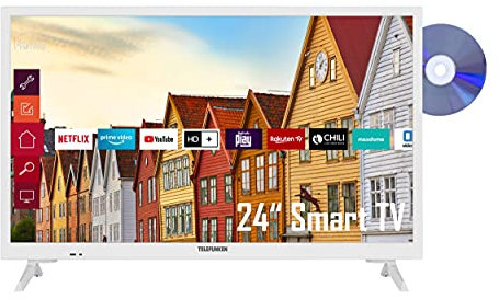 Telefunken XH24K550D-W 24 Zoll Fernseher / Smart TV (HD ready, HDR, Triple-Tuner, DVD-Player) - 6 Monate HD+ inklusive [2022] [Energieklasse F], Weiß