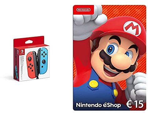 Nintendo - Mando Joycon Set, Color Azul Y Rojo (Nintendo Switch) + Nintendo eShop Tarjeta de regalo 15€ | Nintendo Switch - Código de descarga