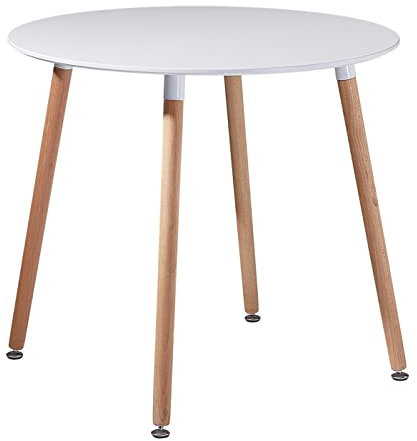 FURNITABLE Esstisch,MDF Rund Tisch,4 Buchenbeine,80 * 80 * 72cm,Weiß