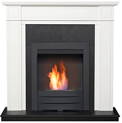 Adam Georgian Fireplace in Pure White & Black with Colorado Bio Ethanol Fire in Black, 39 Inch