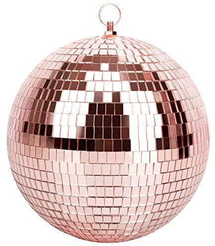 Mirror Ball for Disco DJ Club Party Wedding Home Decor, Muscab 8 Inch Disco Ball with Hanging Ring, Rose Gold