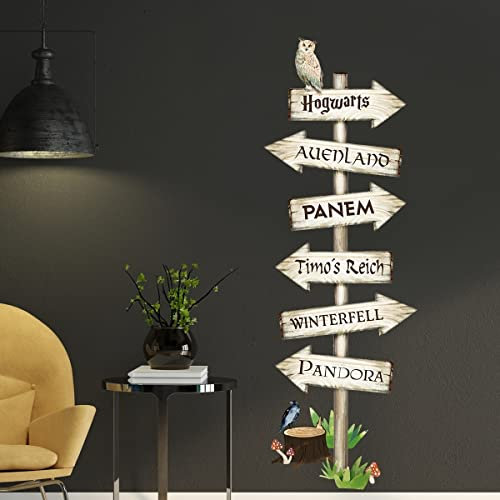 tjapalo® vr170 wandtattoo Wegweiser selber gestalten wandtattoo Wegweiser fantasy Fandom Hogwarts Winterfell Wandaufkleber Wohnzimmer personalisiert, Größe: H170xB58cm