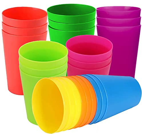 Piyo Pack 24 Plastic Cups for Kids Reusable Tumblers 250ml Pastel Beaker Party Cups Set for Kitchen Outdoor Parties Picnics BBQ