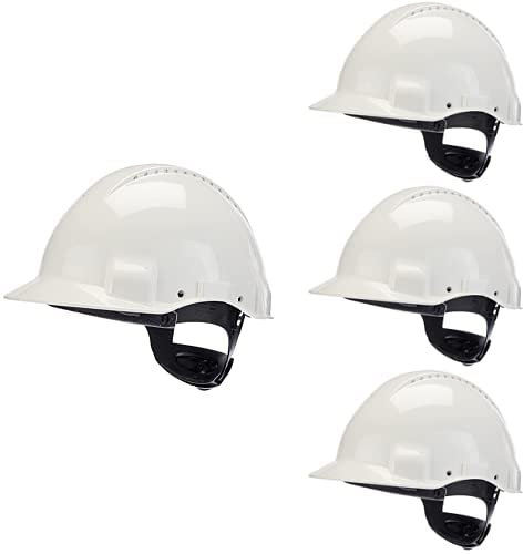 3M Peltor Schutzhelm G3000, G30NUW, mit 3M Uvicator Sensor, ABS, mit Schweißband und Ratschensystem, belüftet, weiß, 4er Packung