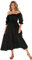 R.Vivimos Women's Polka Dot Slim Half Sleeve Puff Flare Sleeve Square Neck Tie Long Midi Dress (Large,Black#2)
