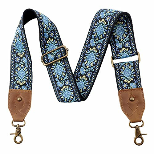 Nefelibata Bag Strap-2 Wide Crazy Horse Leather Head Purse Strap Adjustable Replacement,Retro Jacquard Embroidery Multi-pattern Crossbody Shoulder Straps for Handbag,Crossbody Bags,Shoulder Bags