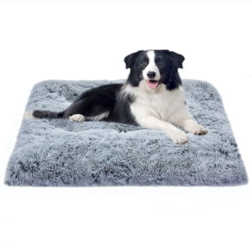 DEBANG HOME Panier pour Chien de Taille Moyenne, Coussin Lavable, adapté aux niches, Tissu Peluche Doux, Base antidérapante, Tapis Matelas résistant à la Pression.Gris(90X60CM