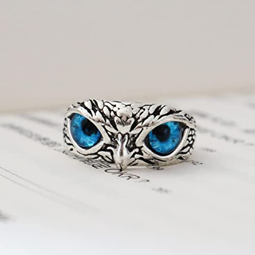 CAIAO Charming Fashion Owl Ring Design Eule Ring Multicolon Eyes Silber Farbe Männer Frauen Engagement Eheringe Juweliergeschenke-Resizable,Blue