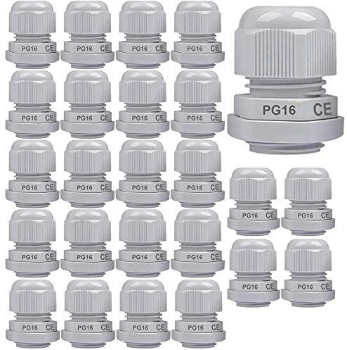 Gebildet 25Pcs PG16 Cable Gland, Plastic Waterproof IP68 Adjustable 8.5-14mm Cable Gland Joint with Rubber Gaskets, M22*1.5 Wire Connector, Wire Protector (White)