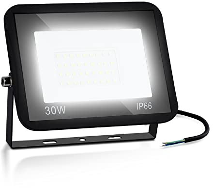 Sonnewelt 5pcs LED Strahler Außen, 30W Scheinwerfer Superhell 2550LM, 6000K Strahler Innen Kaltweiß, IP66 Wasserfest Außenstrahler, 1m Stromkabel, für Hinterhof, Auffahrt, Garage