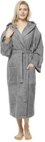 Arus Damen Bademantel mit Kapuze aus 100% Baumwolle–Frottee, wadenlang | Weicher Frottee-Bademantel, 2 Taschen, Bindegürtel – ideal für Sauna, Spa, Wellness und Zuhause