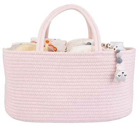 Große Wickeltasche, für Mädchen und Jungen, Seil, Aufbewahrungskorb, Tragegriffe, für Wickeltisch, Auto, Reisen, Babyparty, Babygeschenk, unverzichtbare Gegenstände, Pink