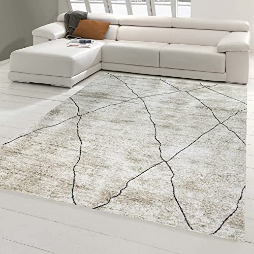 Teppich-Traum Moderner Teppich Linienmuster Creme Beige Weich 160x230 cm