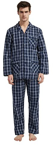 Amaxer Pigiama da Uomo in Cotone,Quadrato Blu-Viola,XL