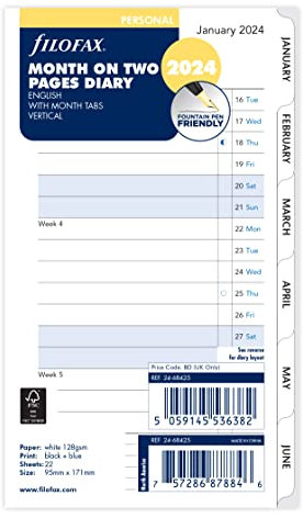 Filofax Persönlicher Monat auf zwei Seiten, englisches Blockformat, Registerkalender 2024