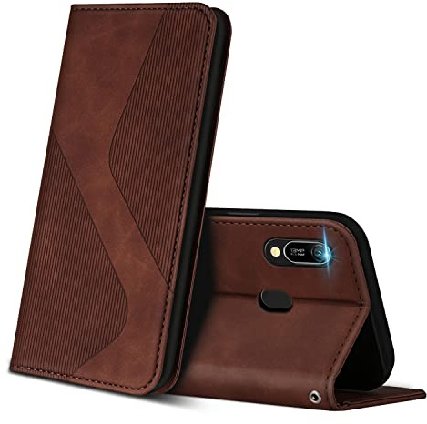 ZONNAVI Coque pour Huawei Y6 2019, Premium Étui Housse en Cuir de Protection avec [Emplacements Cartes] [Magnetique], Clapet Folio Portefeuille pour Huawei Y6 2019 (Marron)