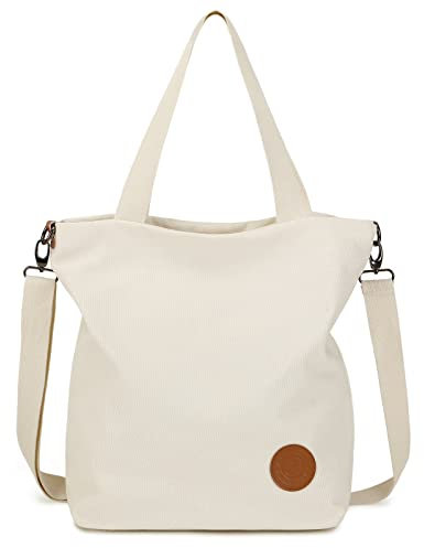 JANSBEN Damen Canvas Handtasche Schultertasche Casual Multifunktionale Umhängetaschen Groß für Arbeit Schule Shopper Lässige täglich (Beige)