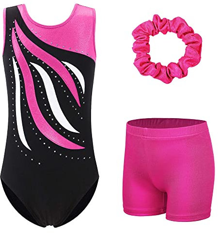 XFGIRLS Gymnastikanzug für Mädchen, ärmellos, Trikot, glitzernd, tanzend, Mädchen, Ballett, Gymnastik, Shorts 3–14 Jahre, Ärmellos, Schwarz, 13-14 Jahre