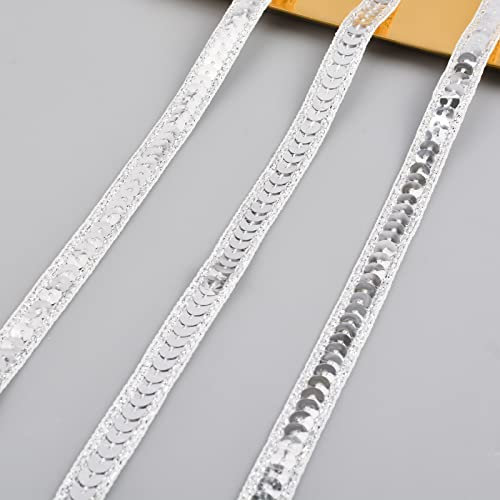 URROMA 9,1 m silbernes Paillettenband, Pailletten-Besatz für Kleid, Dekoration, Stirnband, Verzierung, Nähen, Kunst, Handwerk