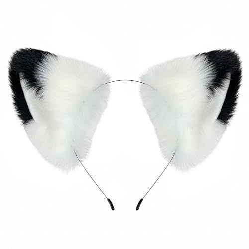 CoolChange Katzenohren Haarreif für Cosplay Kostüm | kuschlige Fellohren | Schwarz-weiß | flauschige Tierohren