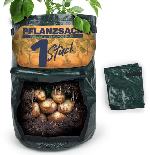 Gravidus Kartoffel Pflanzsack 40 Liter – Einfacher Gemüseanbau, Ösen gegen Staunässe, praktischer Handgriff und Folienklappe, aus strapazierfähigem Kunststoff (Grün, Ø 30 x 43 cm) (1 Stück)