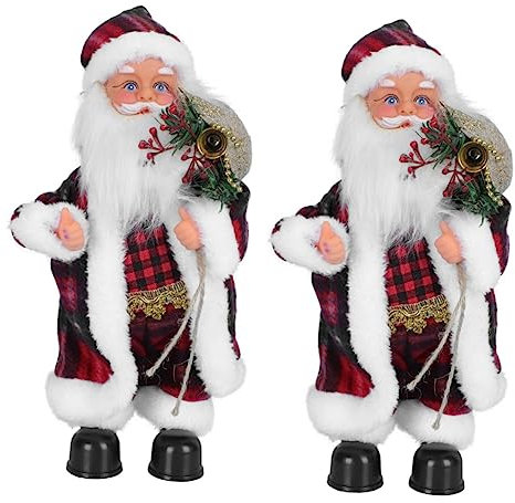 ABOOFAN Weihnachtsfiguren Zum Sammeln 2 Stück Weihnachtsmann Kniend Weihnachtsmann-Kollektion Singend Tanzend Weihnachtsmann Musikdekoration Tischdekoration Plüschpuppe Festivalbedarf