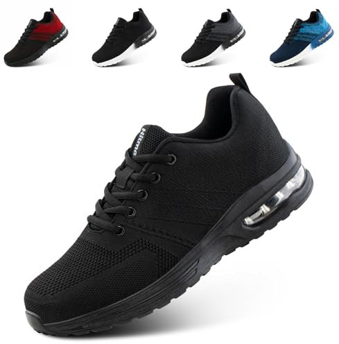 Hitmars Turnschuhe Herren Damen Laufschuhe Sportschuhe Straßenlaufschuhe Luftkissen Seanker Atmungsaktiv Gym Bequeme Leichte Joggingschuhe Schwarz EU 42