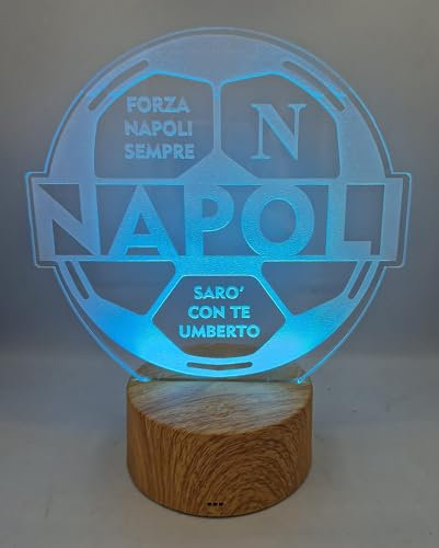 Generico Lampada in Plexiglass con Base Nera Disegno Pallone del Napoli Sarò Con Te Calcio Decor Night Light LED Luce Camera 7 Colori