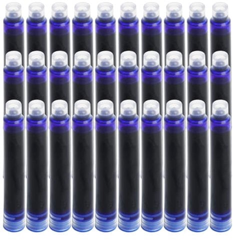 30 Stück Standard-Internationale Tintenpatronen für Füllfederhalter, Einweg- und generische Tintennachfüllpatronen mit einem Bohrungsdurchmesser von 3,4 mm, blau
