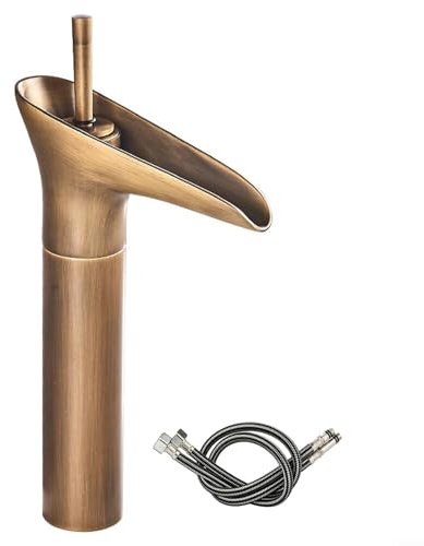 Elegante grifo vintage de cobre retro para lavabo caliente y frío con flujo de cascada y un solo ventilador mezclado de agua para mayor comodidad y comodidad (oro alto)