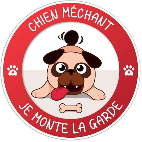 Panneau Humoristique Chien Méchant- Je Monte La Garde - Drôle et Humoristique - Modèle 6 - Rigide et Rond - Diamètre 190 mm - Epaisseur 1.2 mm | Fabriqué en France | Panneaux de sécurité