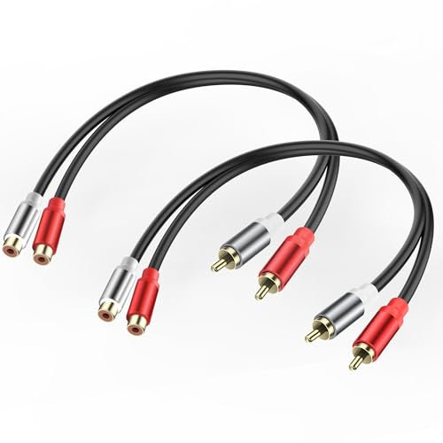 JSADZJK Cavo adattatore 2RCA da 2RCA maschio a 2RCA femmina Cavo audio stereo placcato oro 2RCA rosso/bianco Connettore Jack Plug Estendere cavo audio video audio subwoofer 0.98Ft