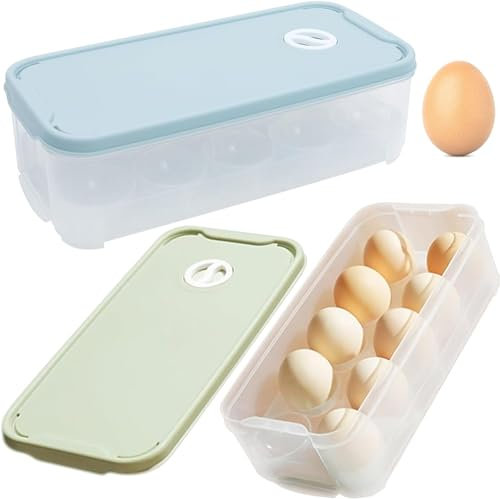 2 Piezas Hueveras para Frigorifico 10 Huevos, Caja de Almacenamiento de Huevos Apilable, Contenedor para Huevos Bandeja de Huevos para Congeladores, Vajillas, Gabinetes de Cocina
