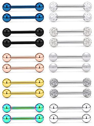 Tongue Rings Nipple Rings Surgical Steel Barbell Nipplering Body Piercing Jewelry for Women Men 16MM Bar LengthDeft and Professional