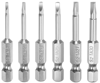 sourcing map 6pcs Magnetic Triangle Screwdriver Bits TA18 TA20 TA23 TA25 TA27 TA30 50mm Length 1/4 Inch Hex Shank Triangular Screwdriver Bit Set