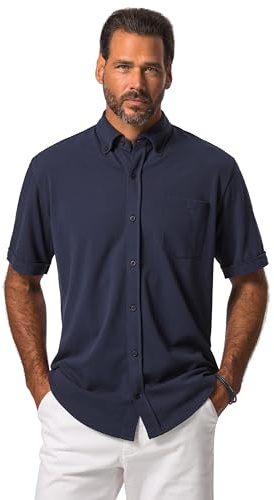 JP 1880 Herren große Größen Menswear L-8XL Piqué-Hemd, FLEXNAMIC®, Halbarm, Buttondown-Kragen, Modern Fit, bis 8 XL Nachtblau 8XL 826595842-8XL