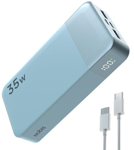 Nobis Power Bank 20000mAh, Caricatore Portatile 20000mAh, Power Bank Ricarica Ultra Rapida, Batteria con Schermo Digitale per Phone, Android, ecc (Blu)
