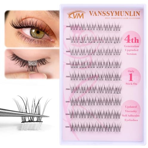 Self Adhesive Eyelashes Natural Wispy Self Adhesive Lashes Clusters Reusable Press on Lashes No Glue and Remover Needed Eyelash Clusters 10-12MM C Curl DIY Lash Extension