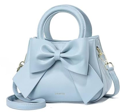 NICOLE & DORIS Umhängetasche für Damen Kleine Handtaschen mit Schleife Henkeltasche PU Leder Niedliche Schultertasche Mädchen Crossbody Bag Satchel Tasche Blau